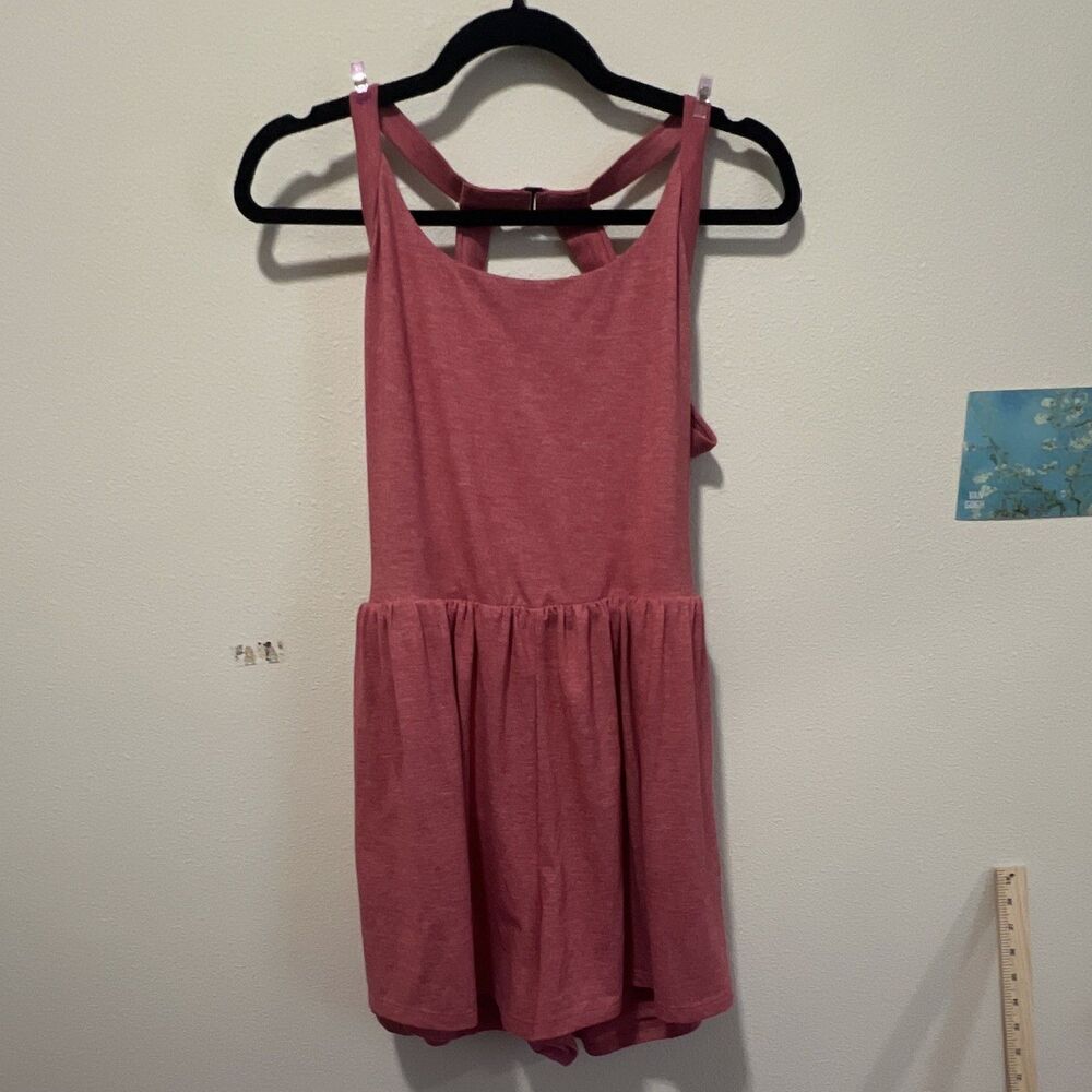 Halara Pink Solid Scoop Neck Pocket Strappy 2 in 1 Romper One-Piece Womens L